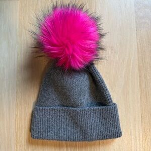 Gray and Pink Pom-Pom Adult Beanie